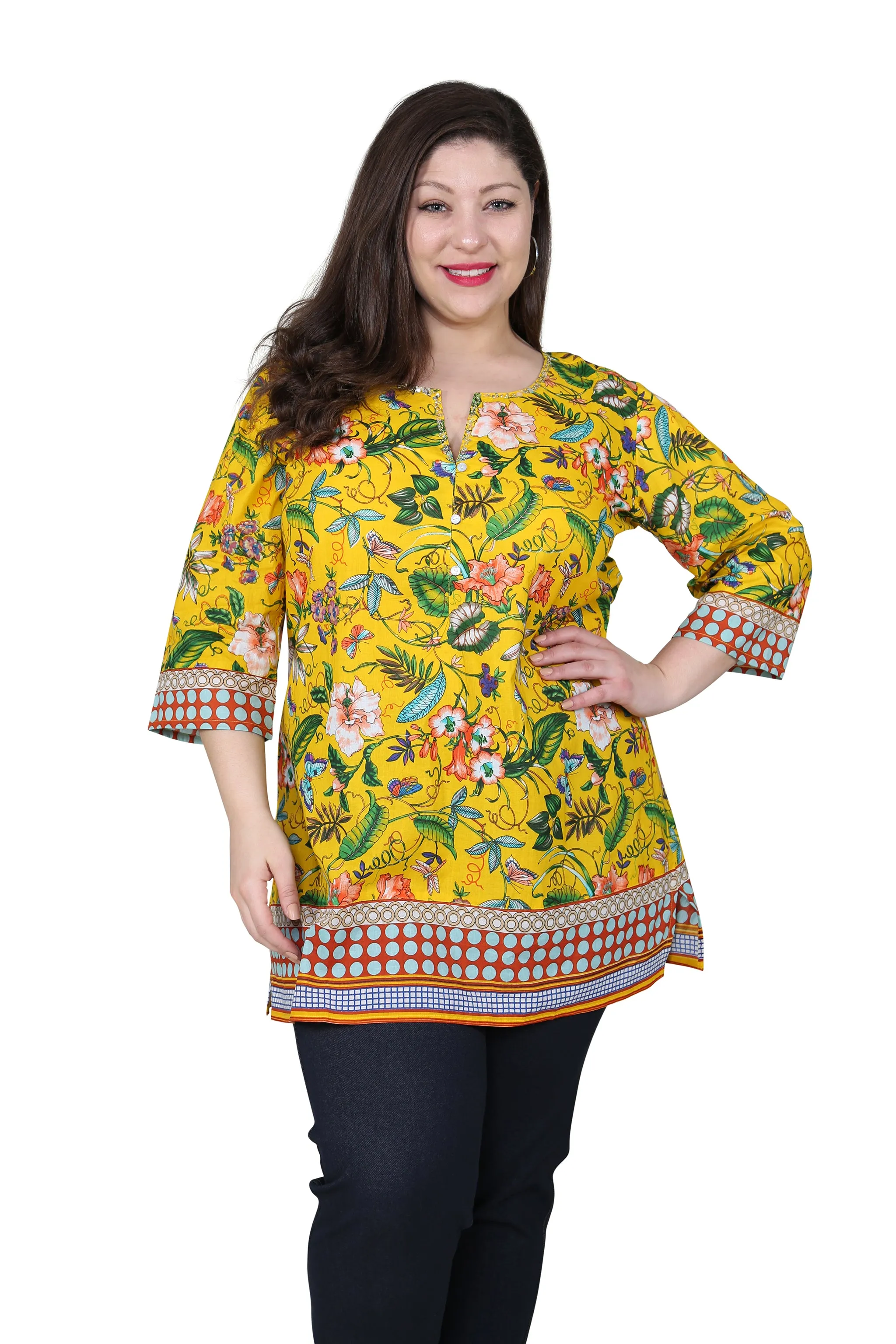 Plus Size Floral Mixed Media Tunic