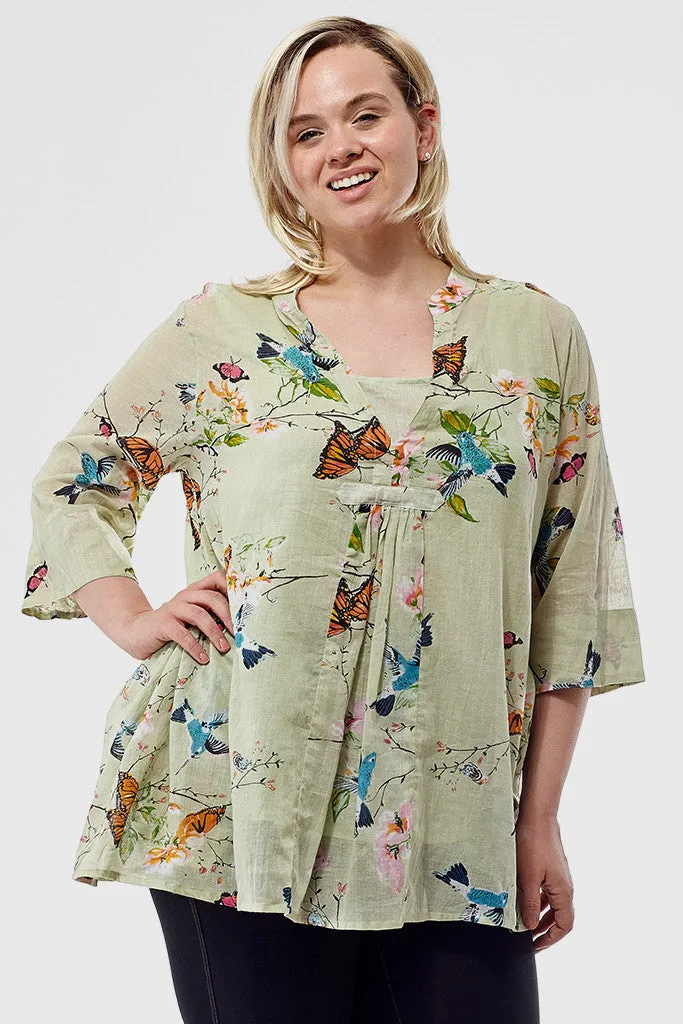 Plus Size Hummingbird/Butterfly Print Tunic