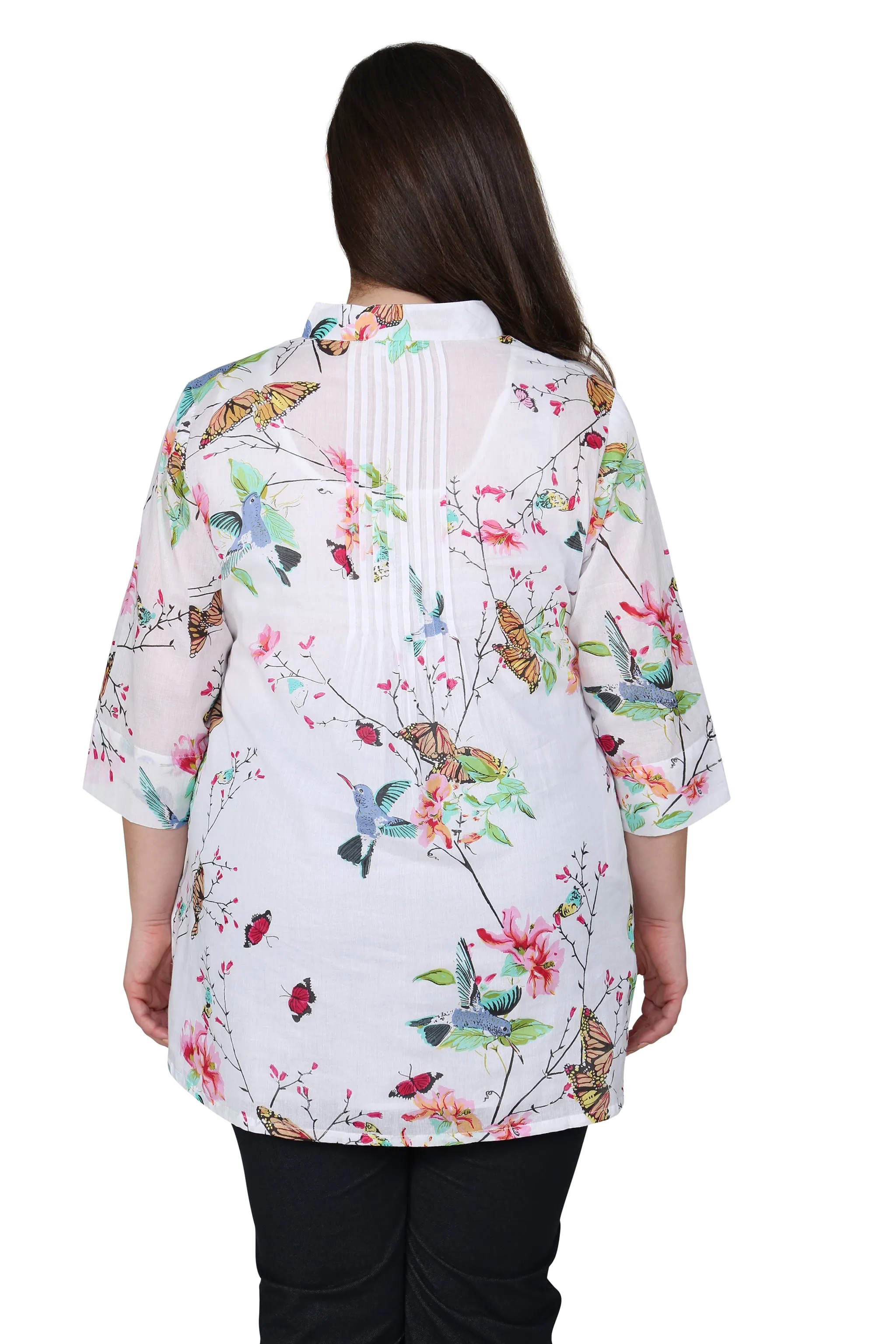 Plus Size Hummingbird/Butterfly Print Tunic