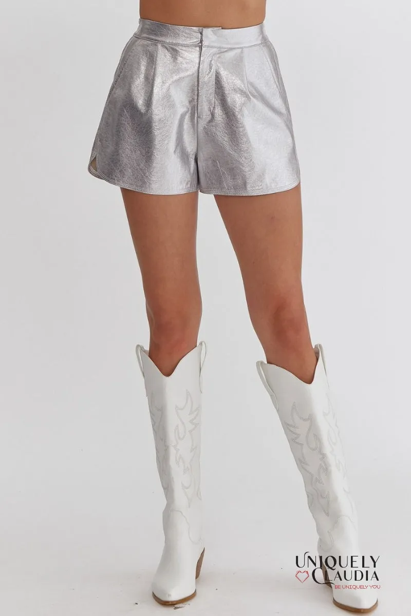 Pnina Metallic Vegan Leather Shorts