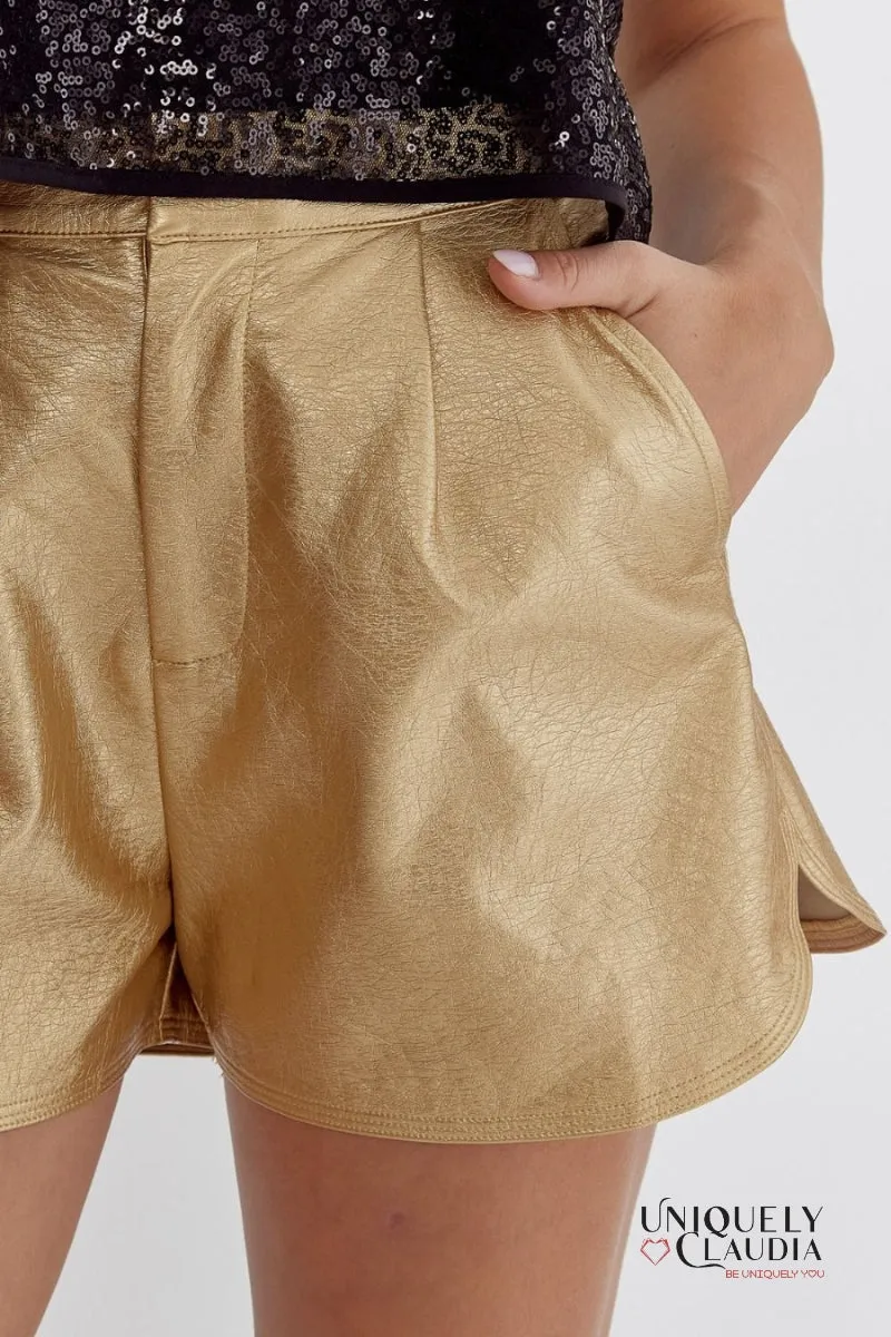 Pnina Metallic Vegan Leather Shorts