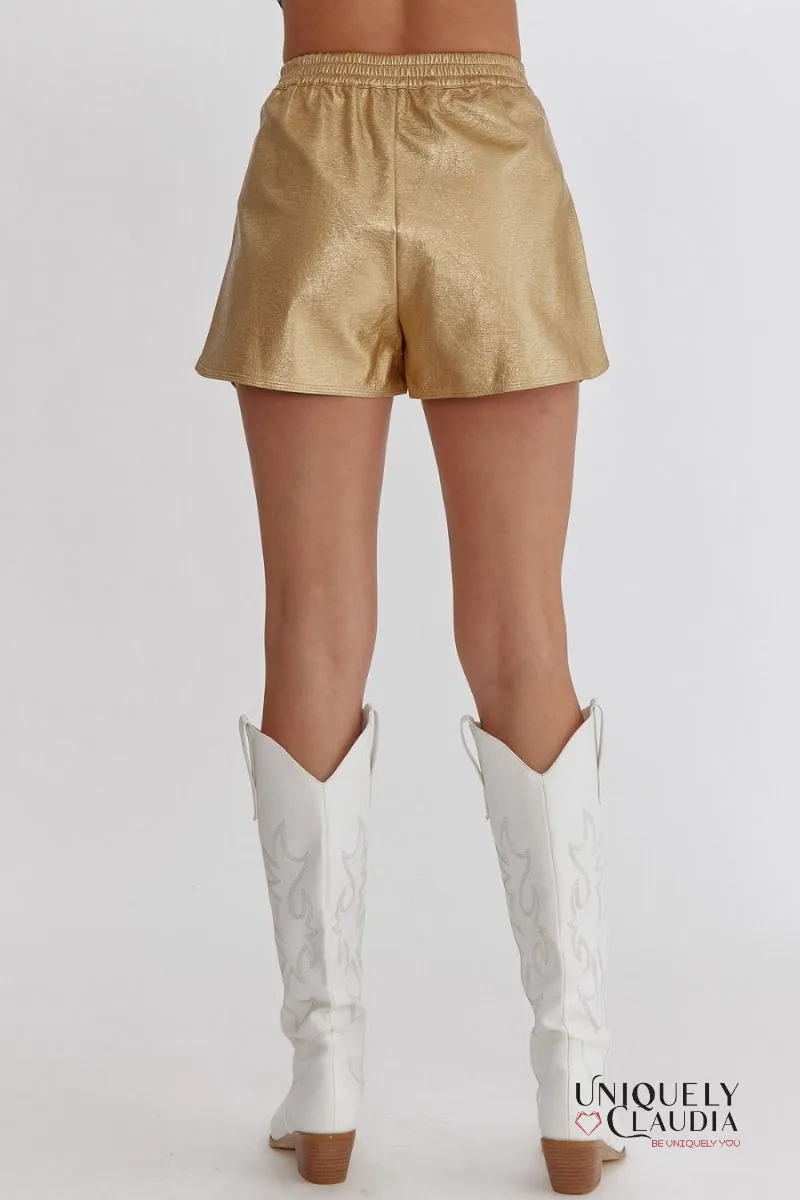 Pnina Metallic Vegan Leather Shorts