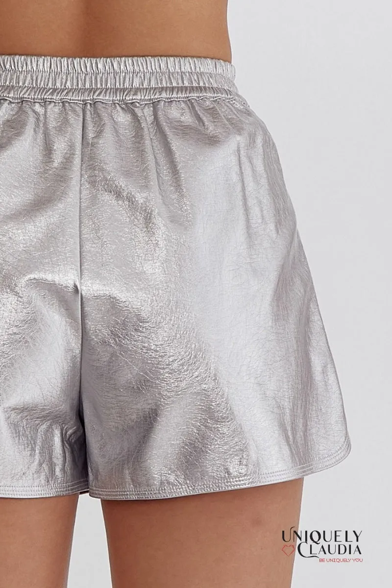 Pnina Metallic Vegan Leather Shorts