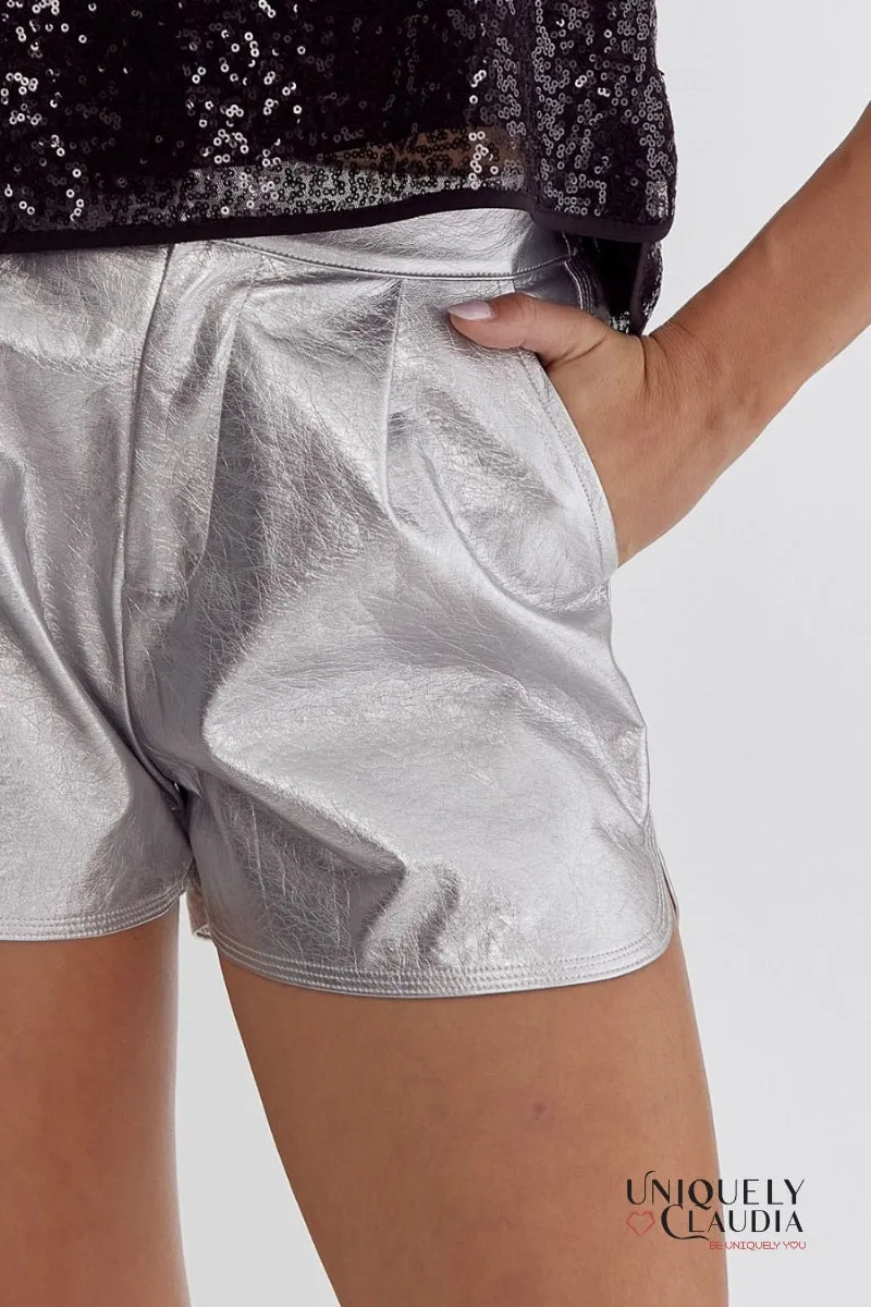 Pnina Metallic Vegan Leather Shorts