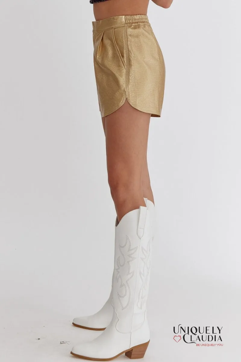 Pnina Metallic Vegan Leather Shorts