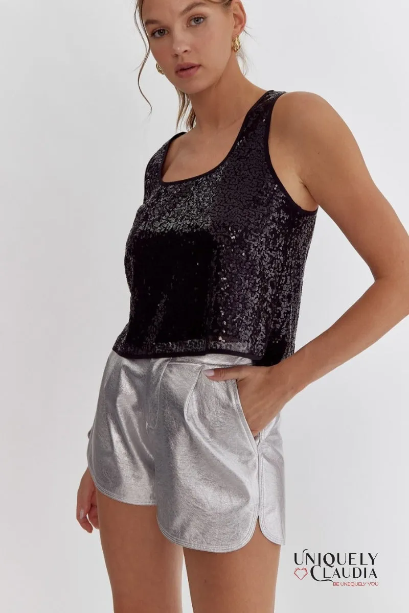 Pnina Metallic Vegan Leather Shorts