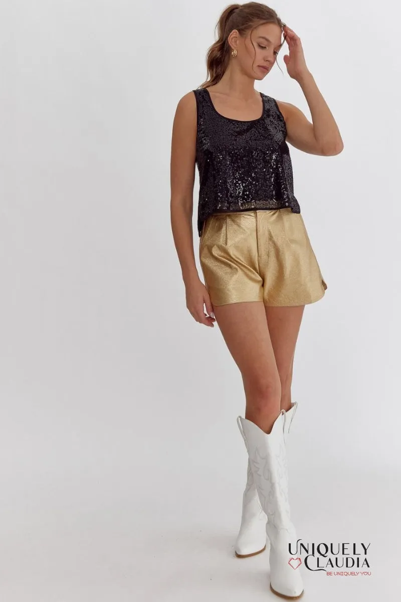 Pnina Metallic Vegan Leather Shorts