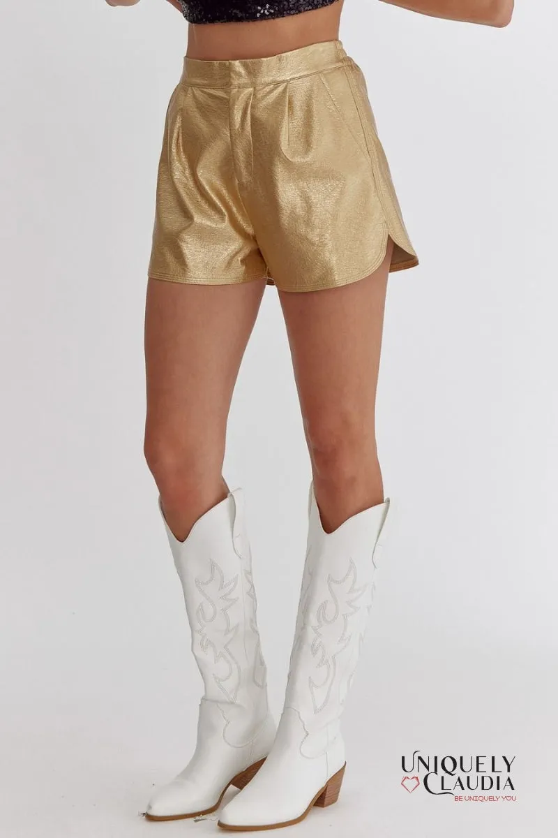 Pnina Metallic Vegan Leather Shorts