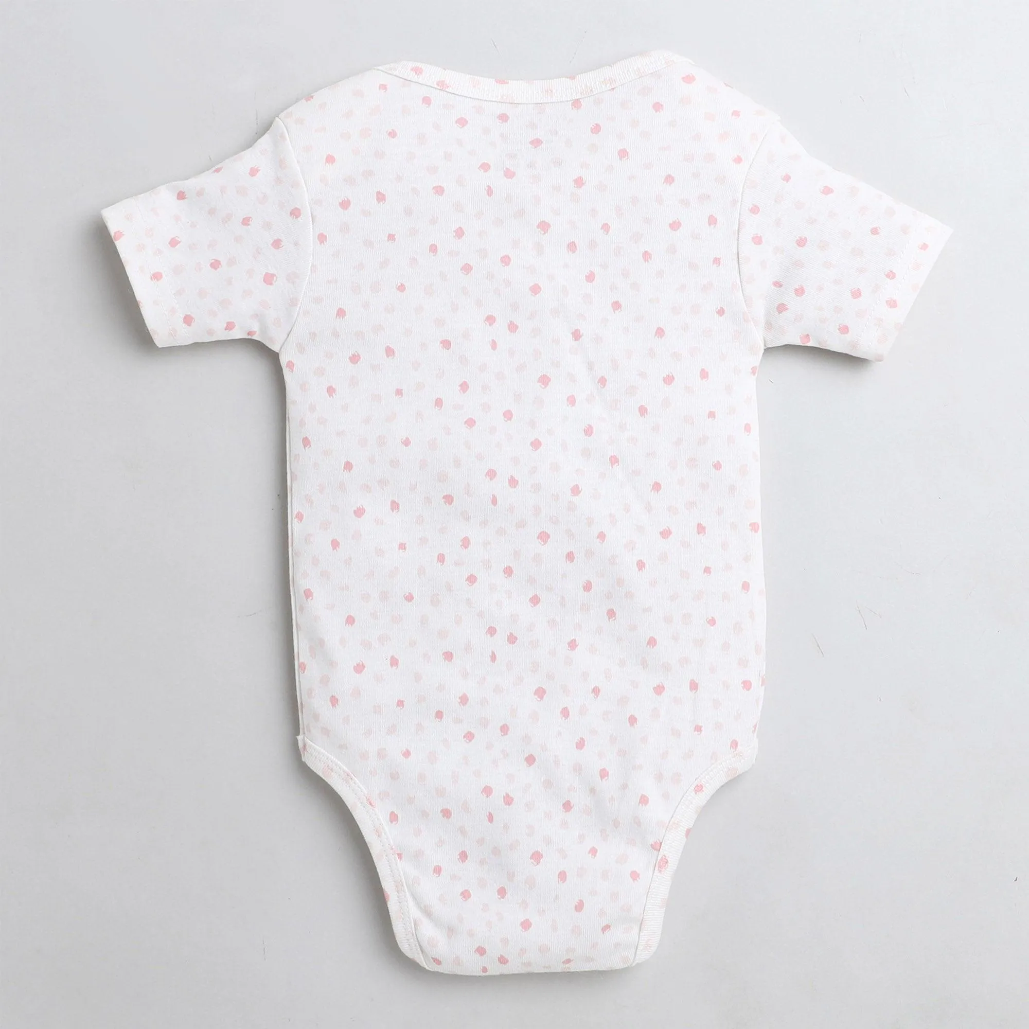 Polka Tots Half Sleeve Romper Onesie Peach White Print -  White