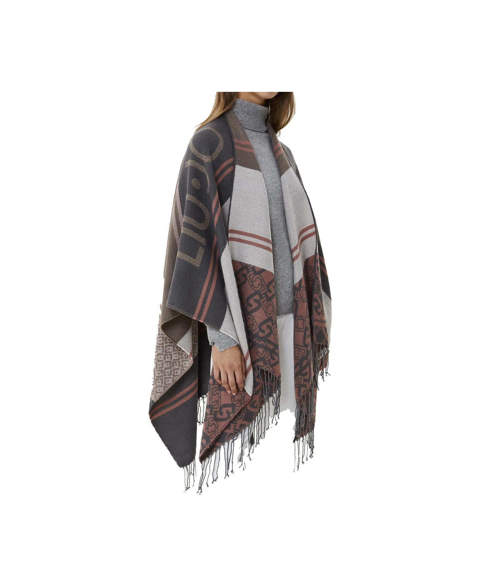 Poncho Logo Con Lurex - Grigio