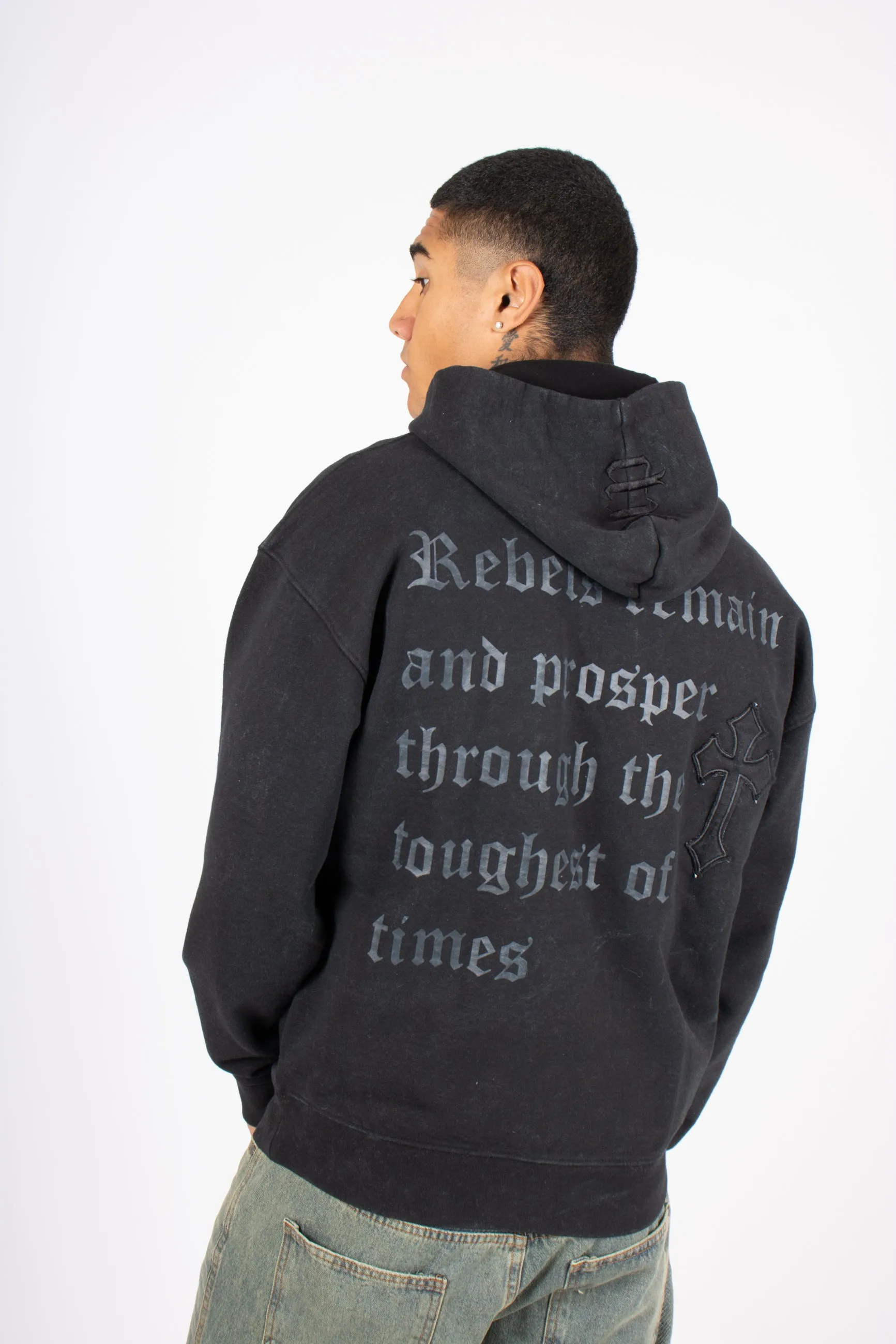 Premium Oversized Recycled Acid Black Rebel Hoodie