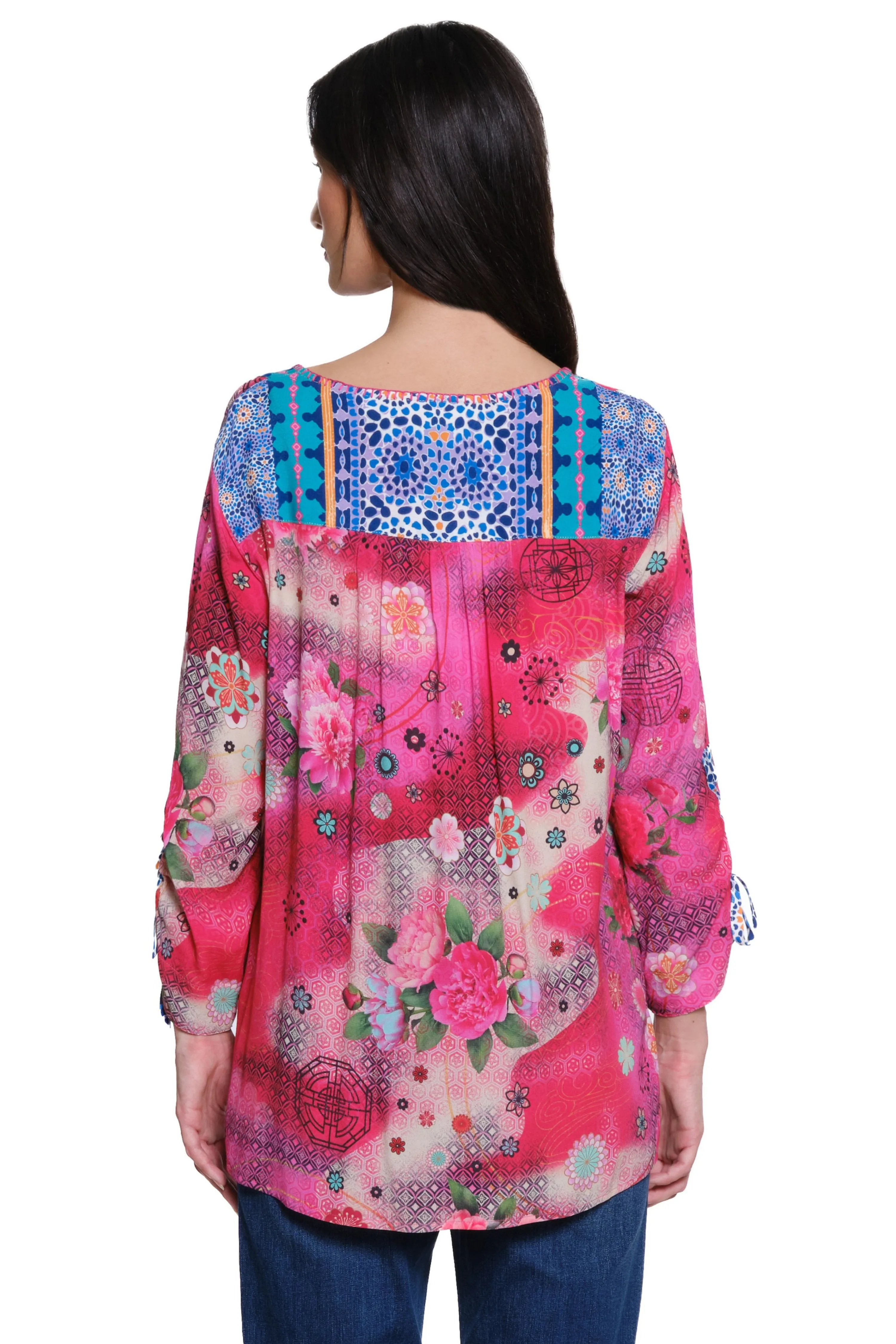 Print Tunic with Tassel Tie Sleeves - Multi