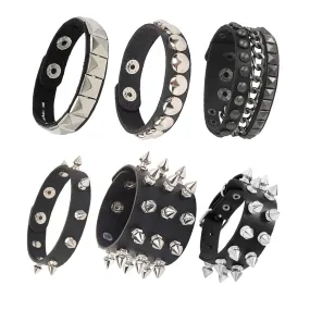 Punk Leather Bracelet for 90s Men Women Rivet Cuff Bangle Bracelet Adjustable Black Leather Wristband Metal Studded Jewelry Gift