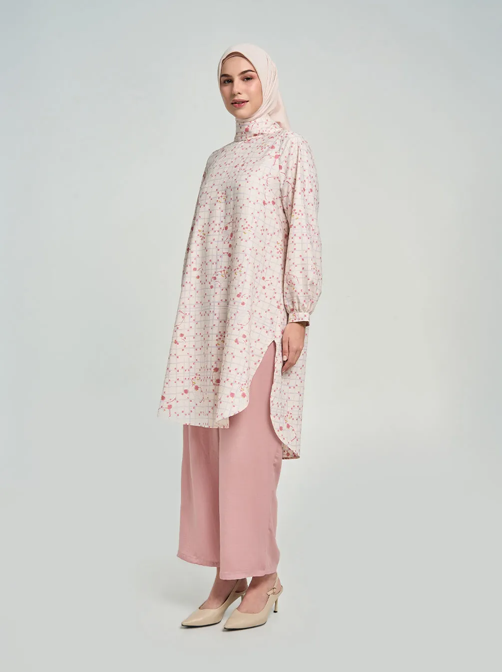 QARA BISHOP SLEEVE TUNIC CREAM BLUSH