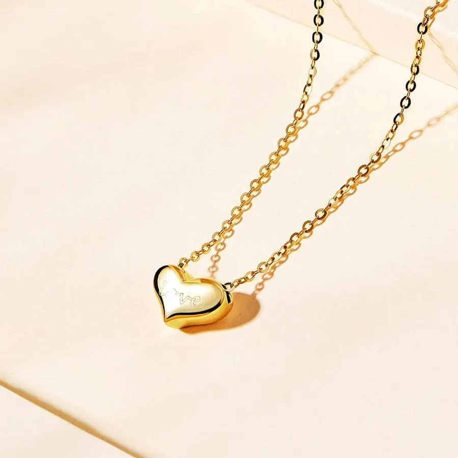 "Heart To Heart" Engraved Love Letter 18K Gold Necklace