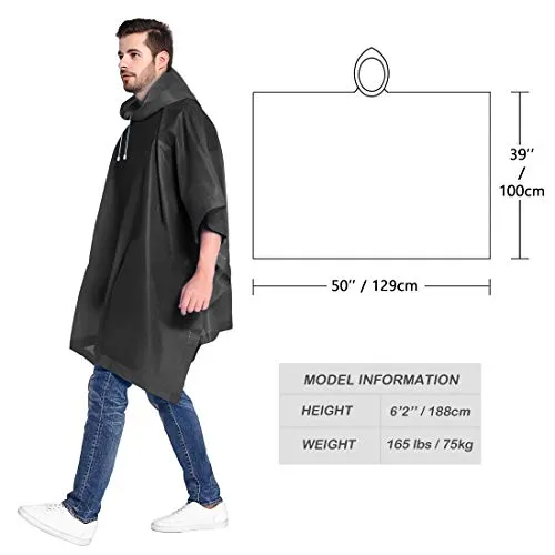 Rain Ponchos for women and men (2 Pack) - Black