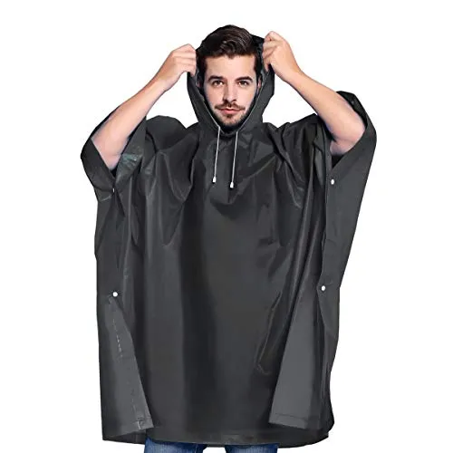 Rain Ponchos for women and men (2 Pack) - Black