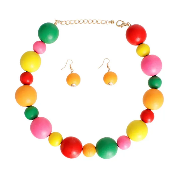 Rainbow Multi Color Wood Necklace