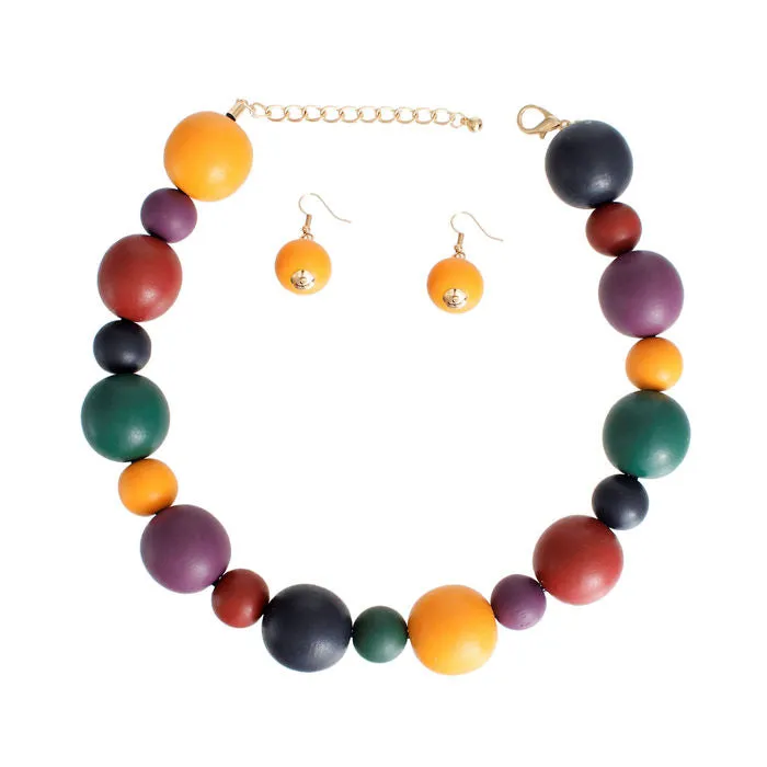 Rainbow Multi Color Wood Necklace