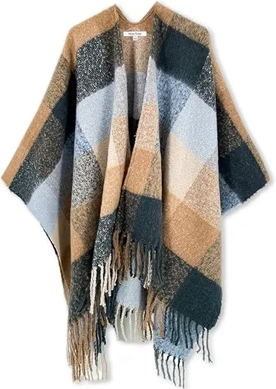 Raincloud Winter Chic Plaid Poncho Cardigan