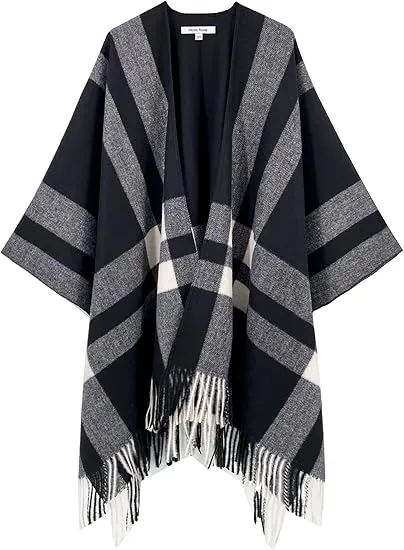 Raincloud Winter Chic Plaid Poncho Cardigan