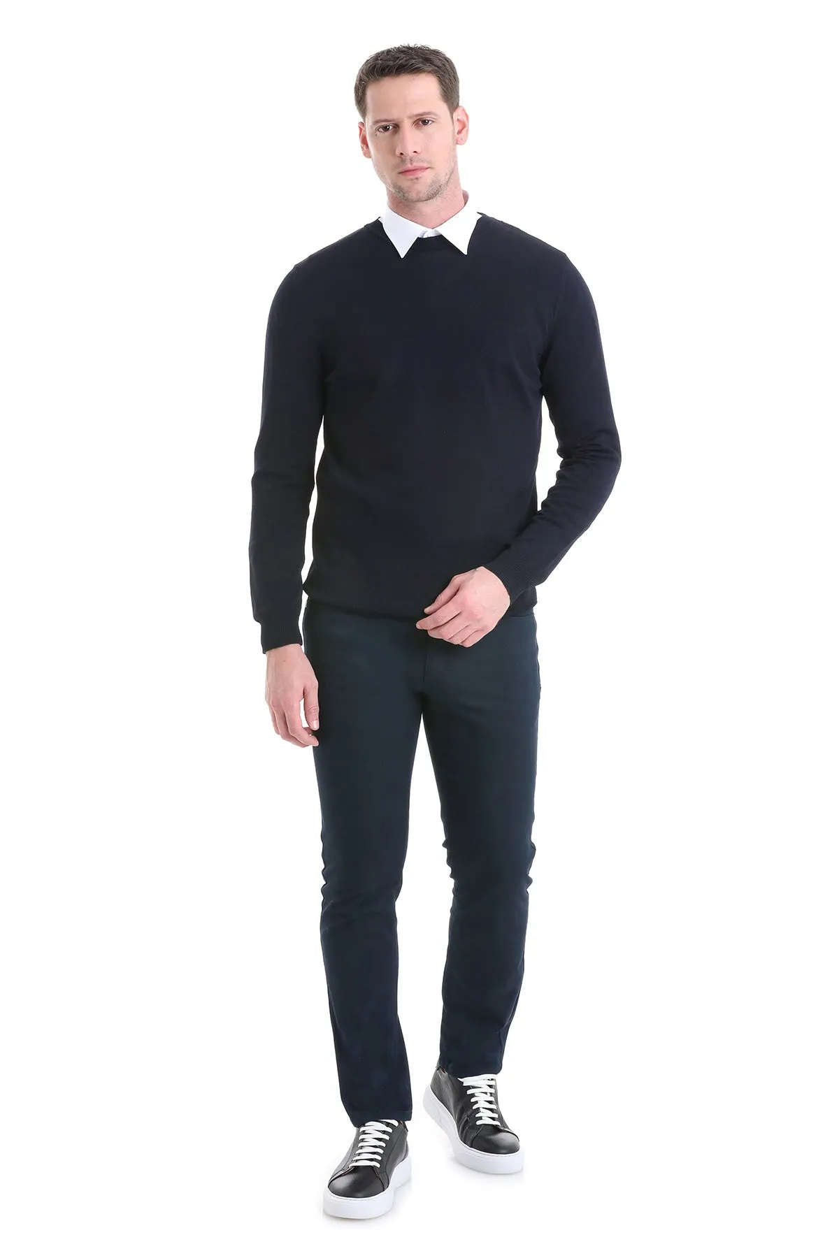 Regular Fit Navy Crewneck Sweater