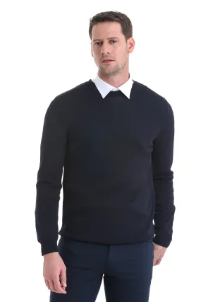 Regular Fit Navy Crewneck Sweater