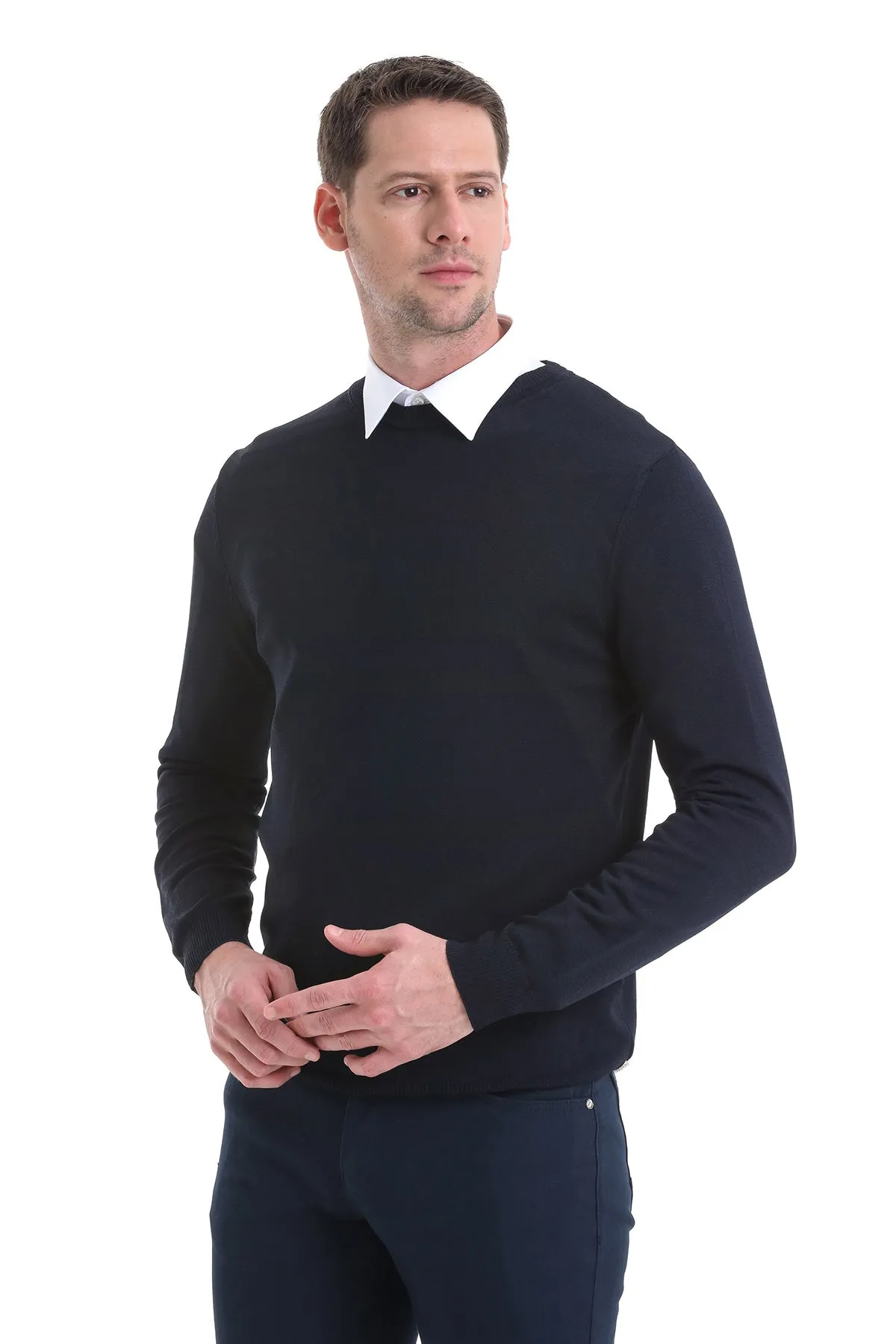 Regular Fit Navy Crewneck Sweater