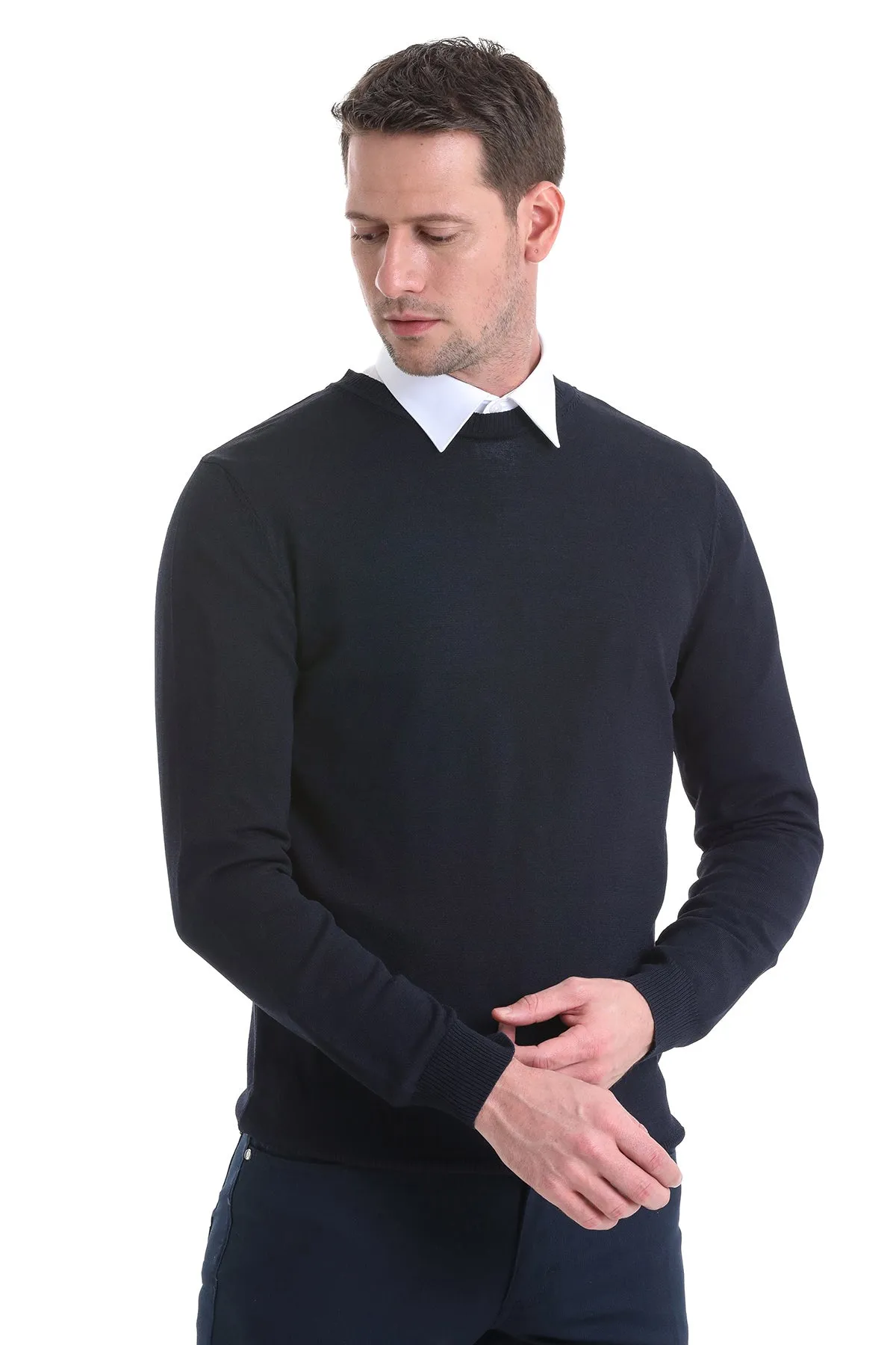 Regular Fit Navy Crewneck Sweater