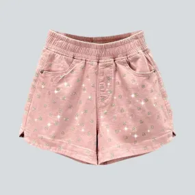 Rhinestone denim shorts with rubber