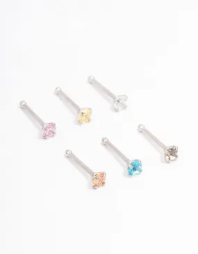 Rhodium Dainty Diamante Nose Hook 6-Pack