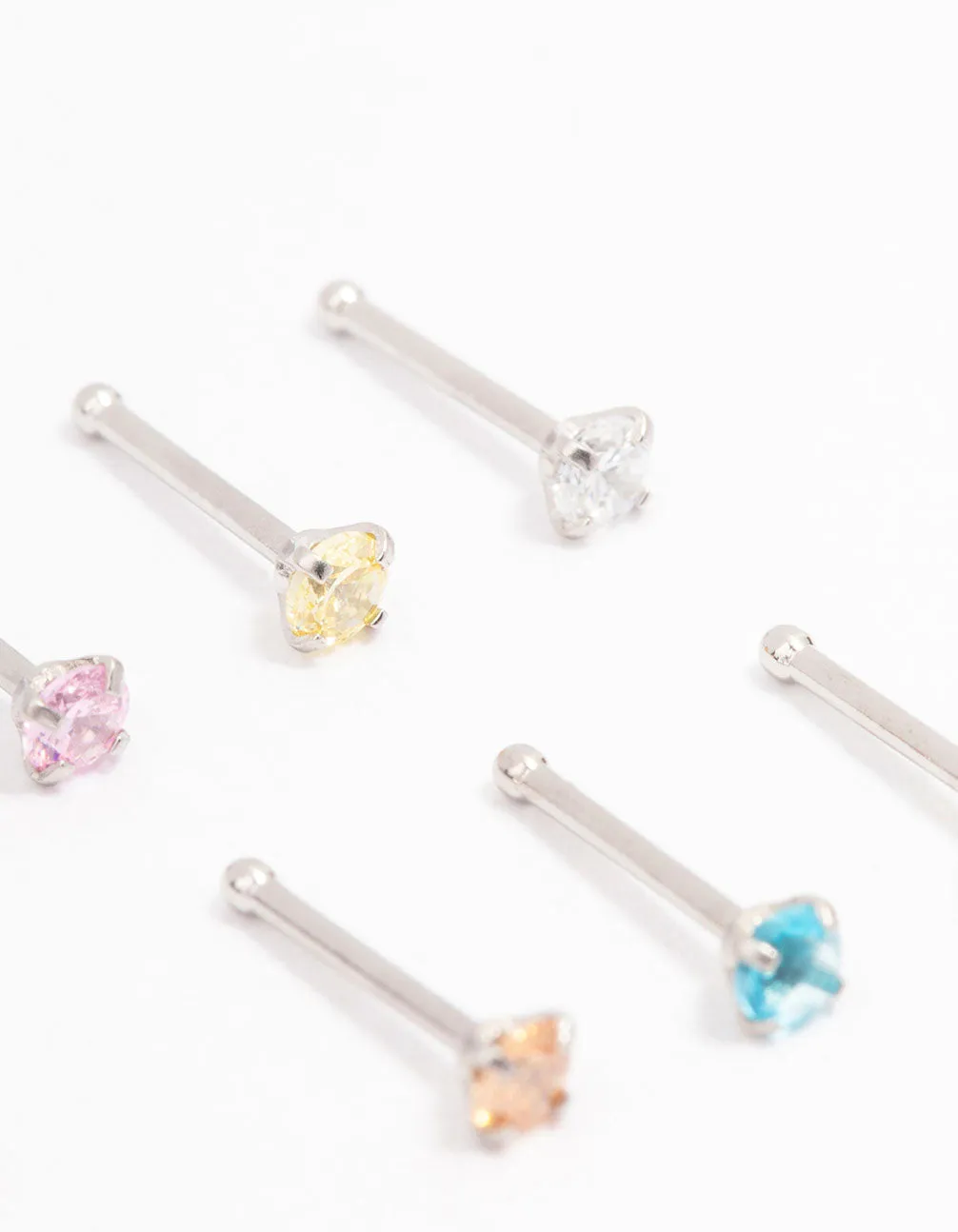 Rhodium Dainty Diamante Nose Hook 6-Pack