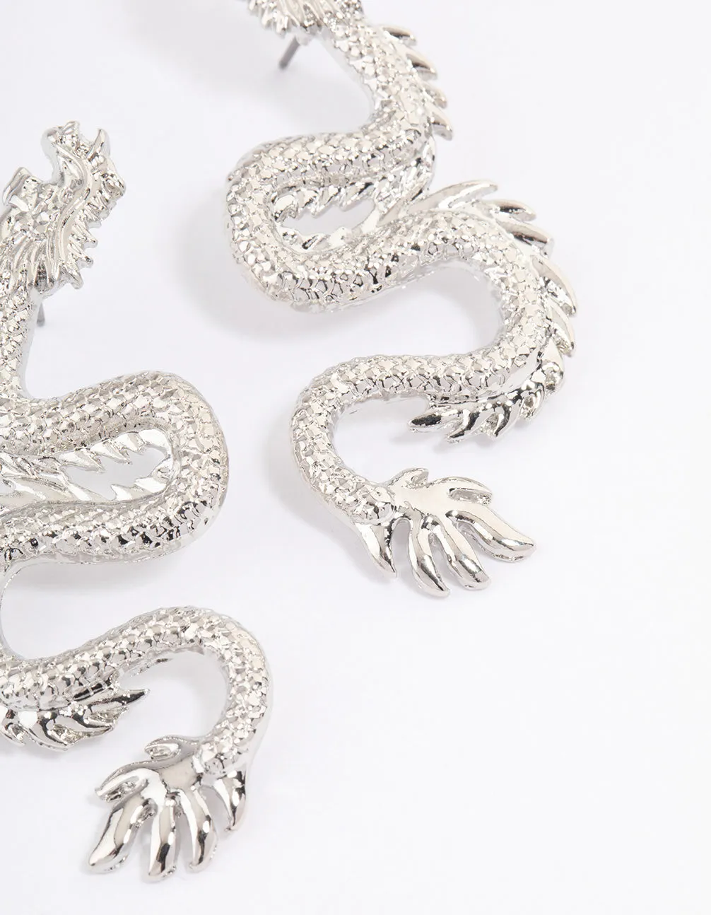 Rhodium Dragon Stud Earrings