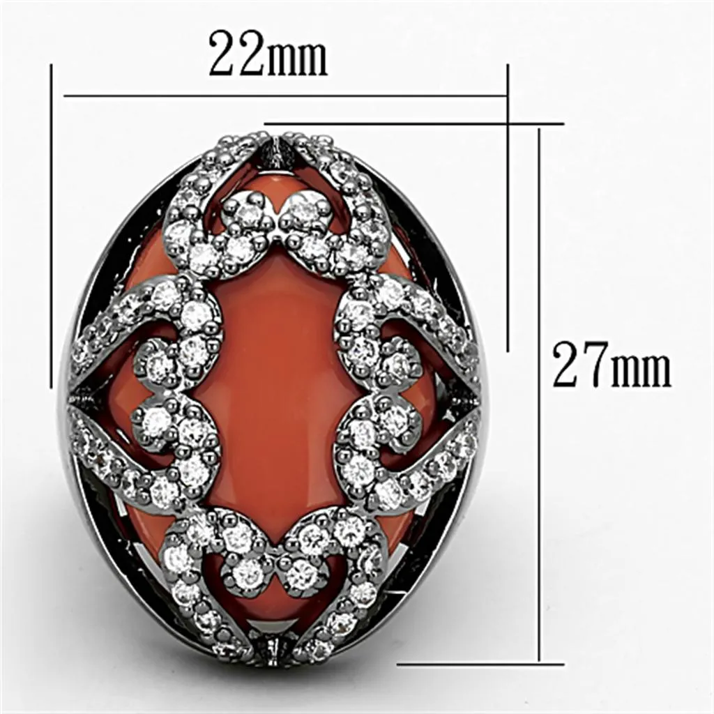 Ring Synthetic Orange LOA886 for Women Style Ruthenium