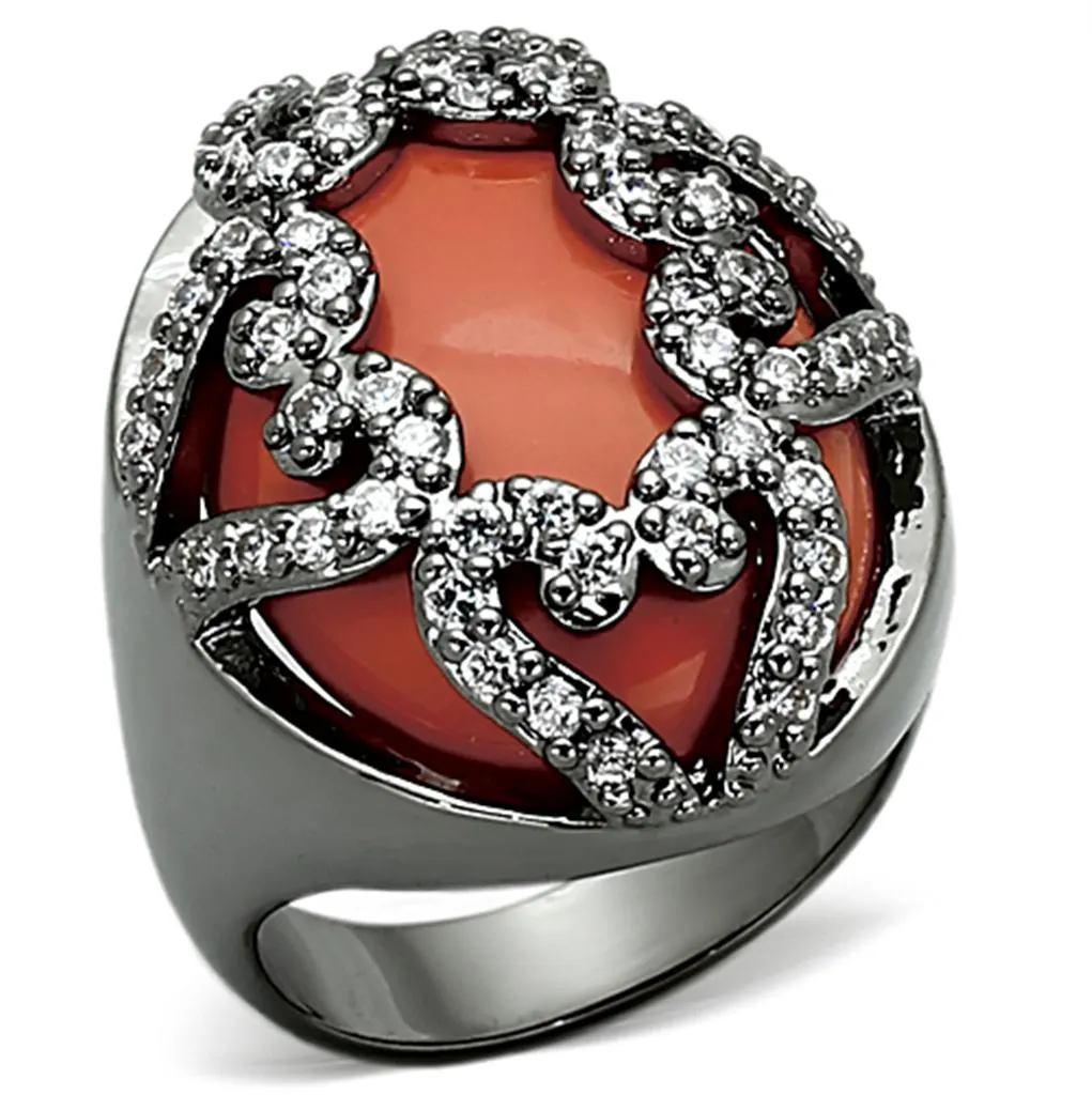 Ring Synthetic Orange LOA886 for Women Style Ruthenium