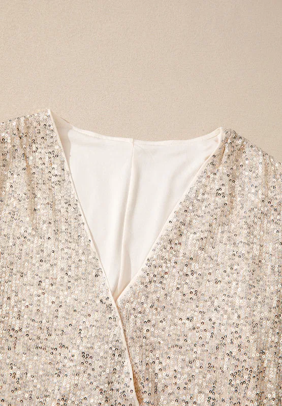 Sequin Surplice Long Sleeve Bodysuit | Winter Fashion | New Years Blouse