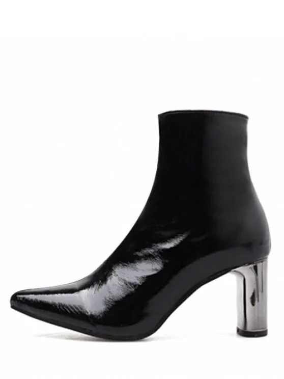 Sexy Pointed Toe Plated Chunky Heel Boots