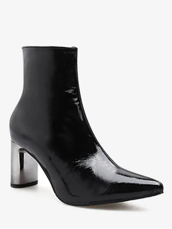 Sexy Pointed Toe Plated Chunky Heel Boots