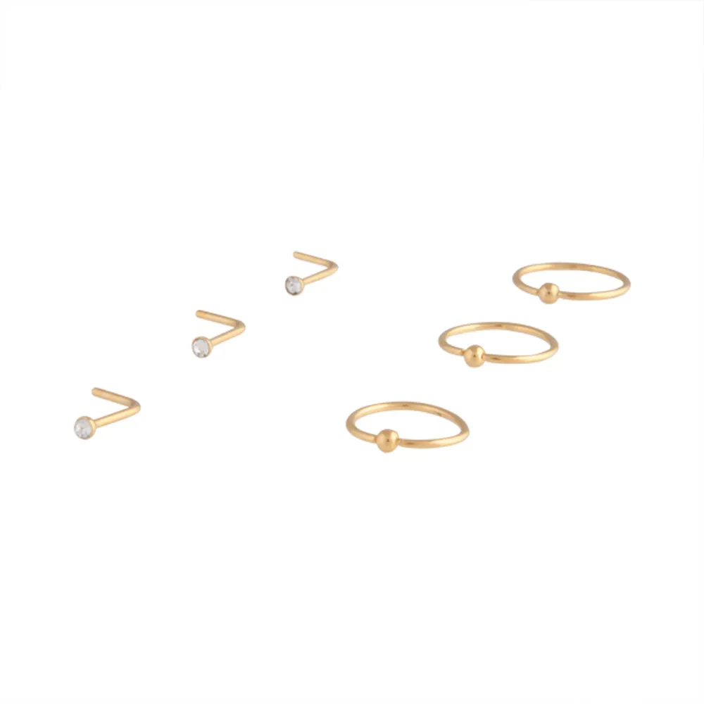 Shiny Gold Ball Nose Ring Stud 6-Pack