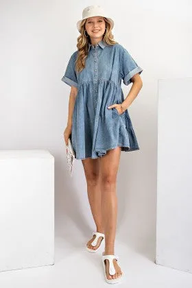 SHORT SLVS COTTON VOILE BUTTON DOWN SHIRT TUNIC DRESS