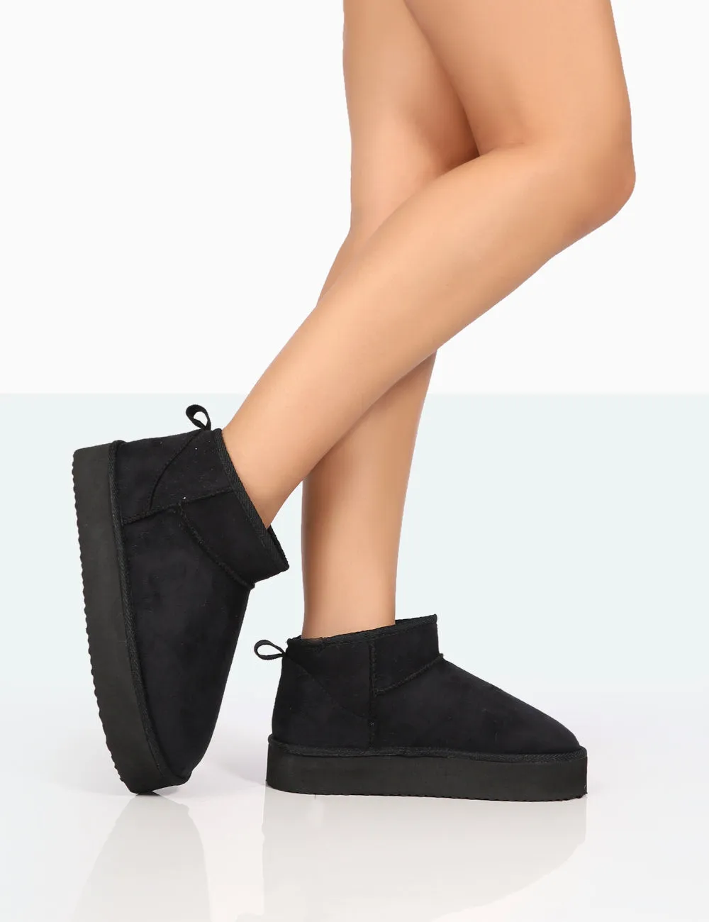 Shorty Black Faux Suede Ultra Mini Chunky Ankle Boot