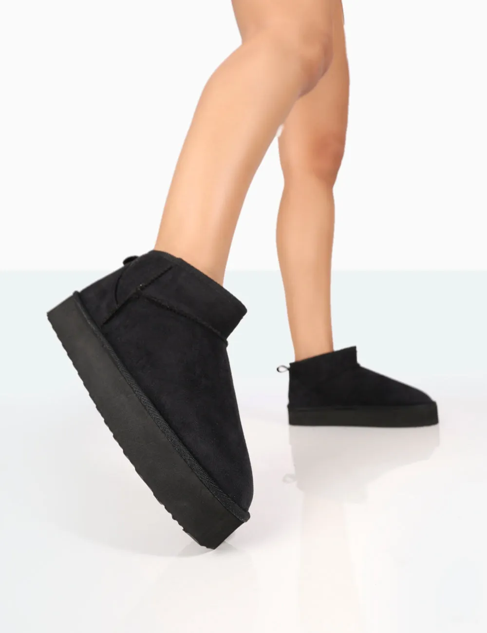 Shorty Black Faux Suede Ultra Mini Chunky Ankle Boot