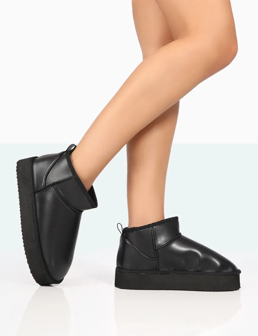 Shorty Black PU Ultra Mini Chunky Ankle Boots