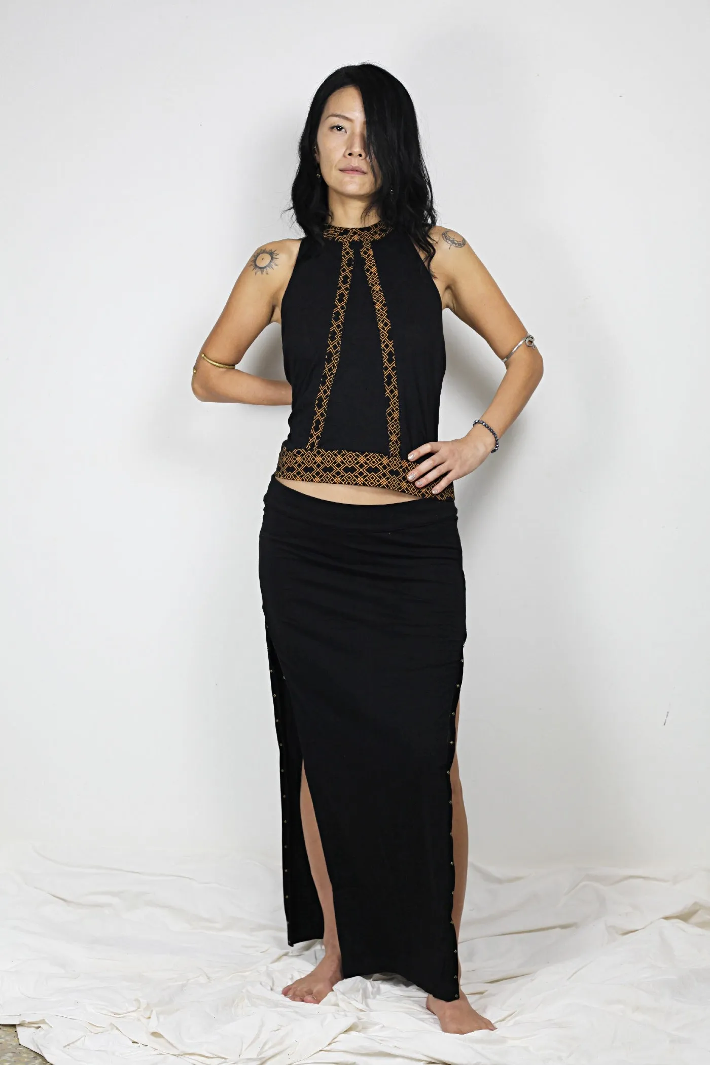 Side-Open Gypsy skirt with brass studs