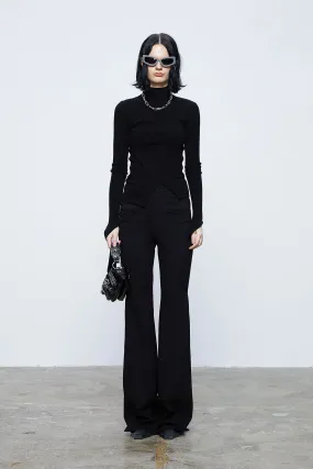 Side pleated slim flared trousers