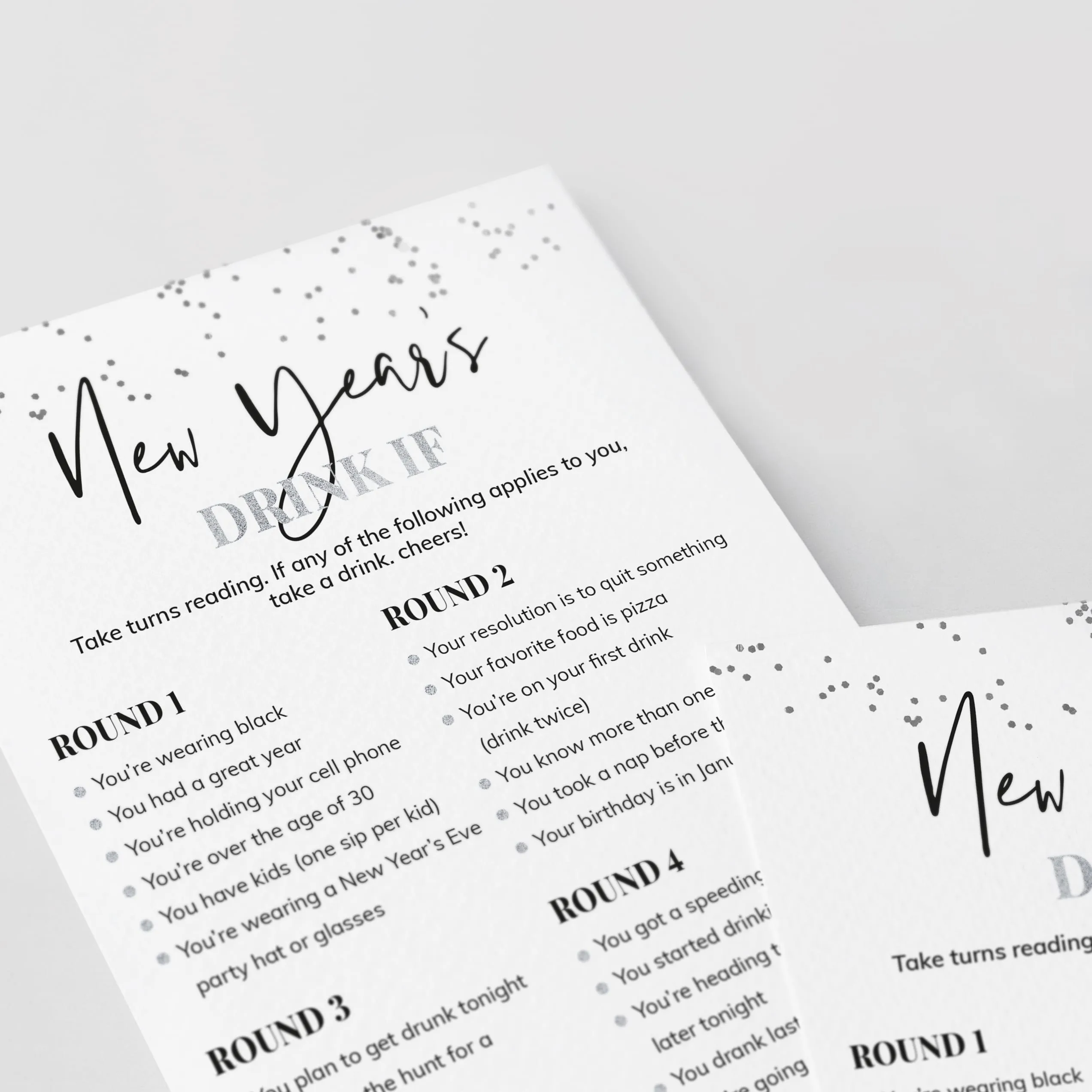 Silver New Year's Party Drink If Game Card Printable