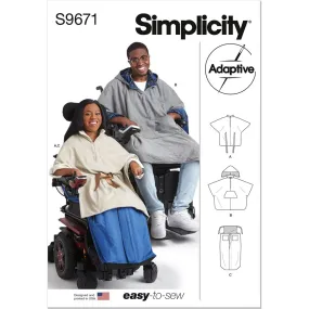 Simplicity Sewing Pattern S9671 Poncho with Detachable Hood and Wheelchair Blanket