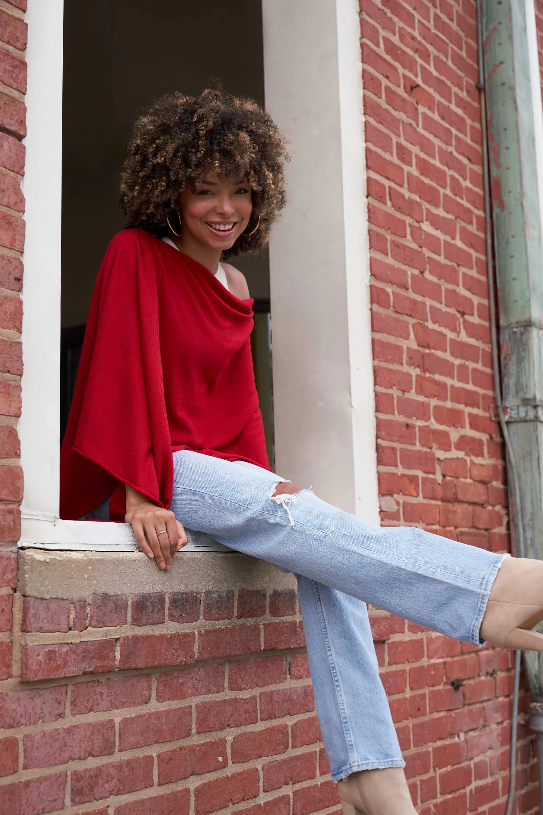 Simply Red Eva Lightweight Knit Poncho
