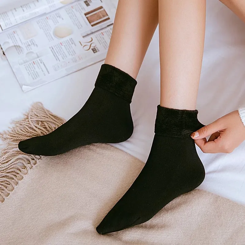 Socks Unisex Winter Warm Snow Socks Thickened Add Velvet Solid Lolita Dew Ankle Bare Leg Sox