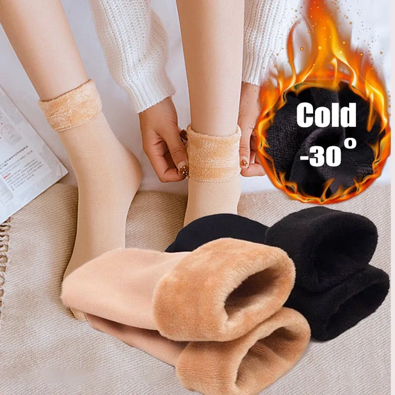 Socks Unisex Winter Warm Snow Socks Thickened Add Velvet Solid Lolita Dew Ankle Bare Leg Sox